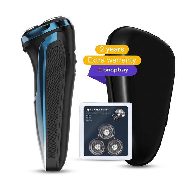 Electric razor, heads, travel case and 2-year warranty